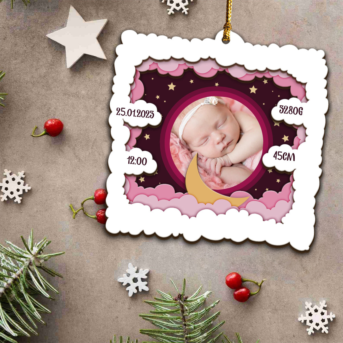 Personalized Baby Photo - Gift for Newborn - Personalized 3 Layered Wooden Ornament