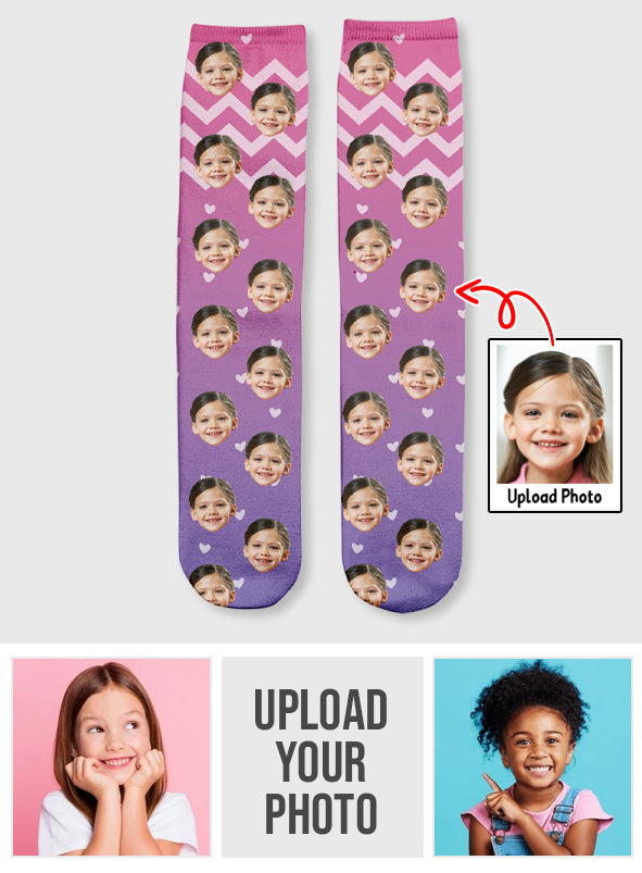 Custom Face Purple Pattern - Personalized Kid Socks