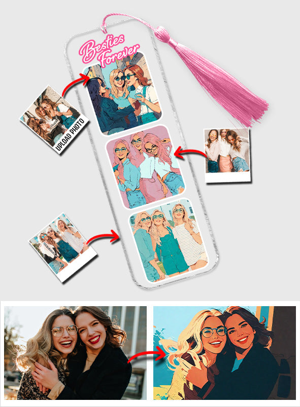 Besties Forever 2D Flat Photo Collages - Gift for friend - Personalized Bookmark (Printed On Both Sides)