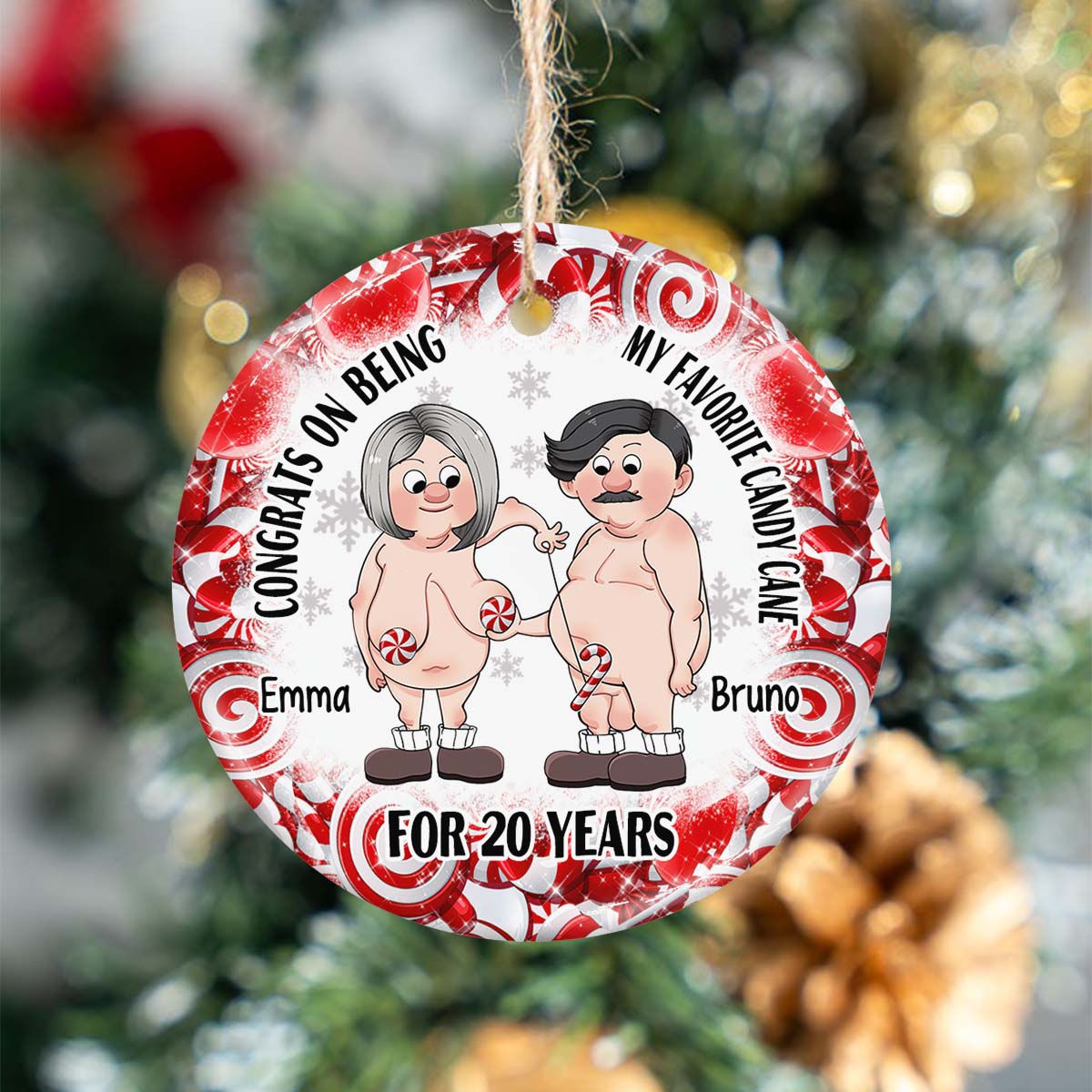 Congrats On Being My Favorite Candy Cane - Personalized Husband And Wife Ceramic Circle Ornament