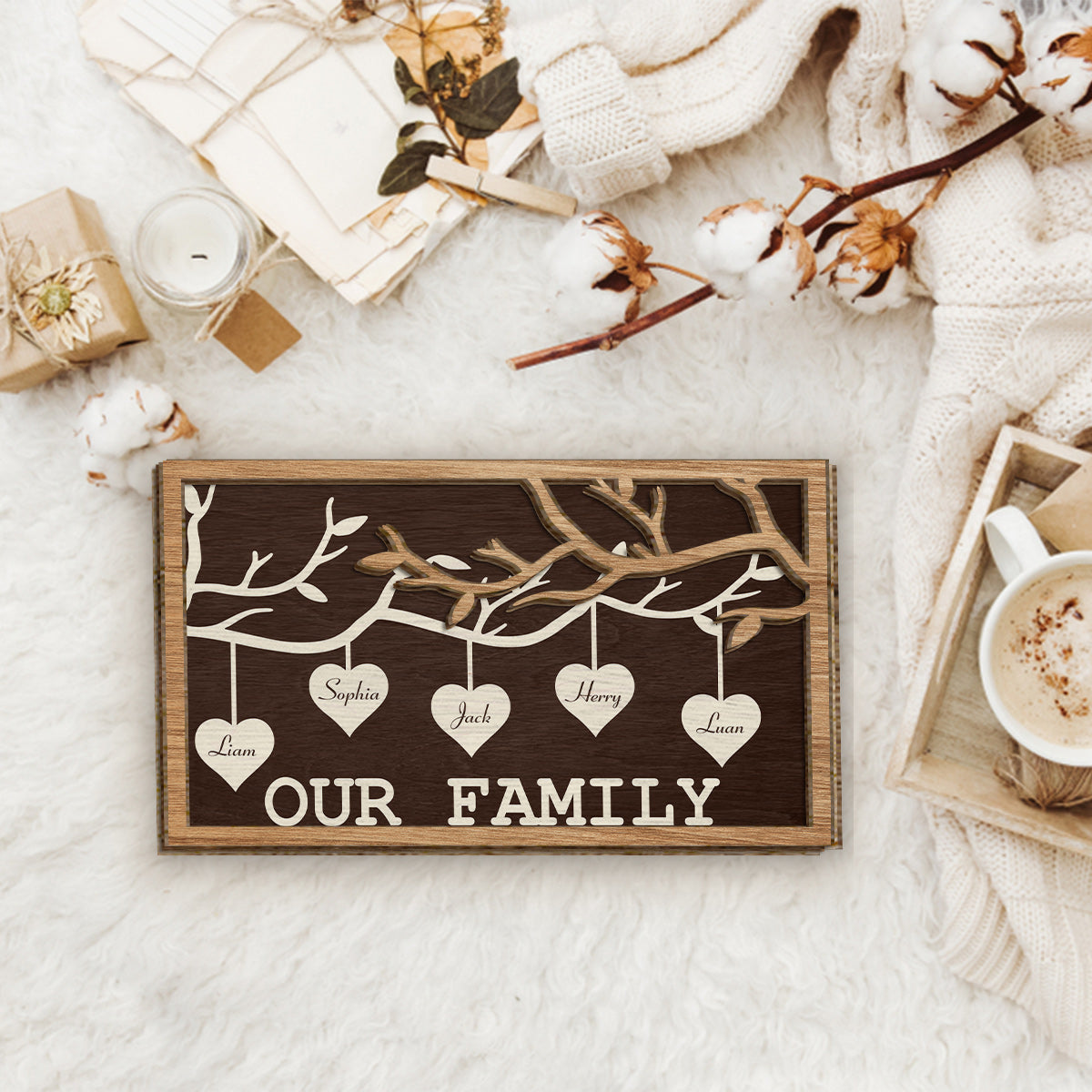 Family Tree Hanging - Personalized Family 2 Layered Wood Sign / Wood Plaque