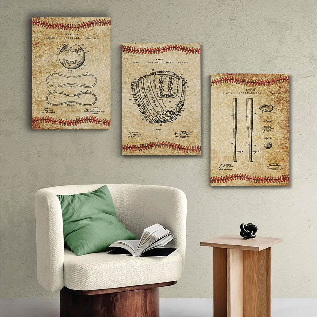 Vintage Baseball Art Baseball Poster & Canvas Set