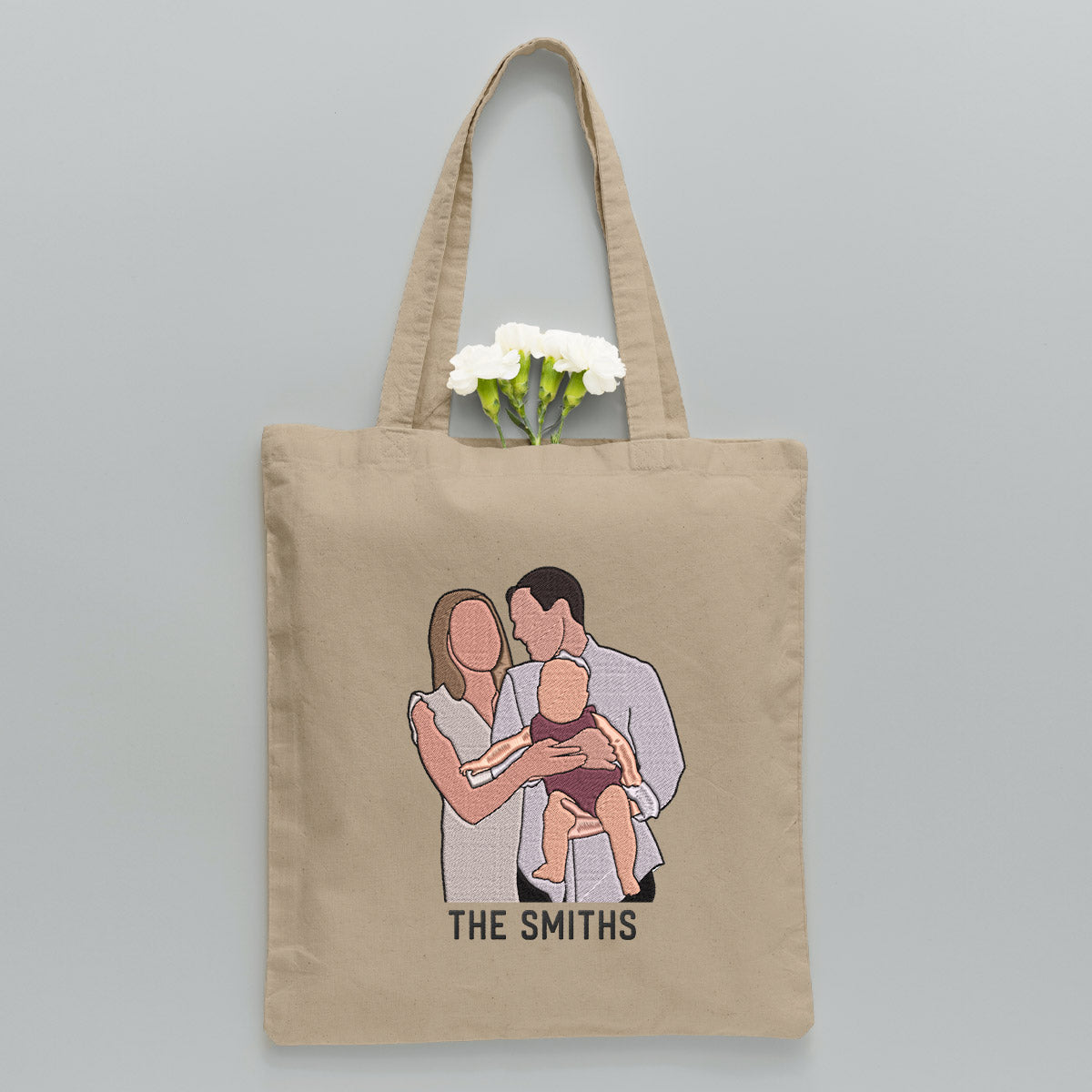 Custom 2D Photo - Personalized Family Embroidered Tote Bag