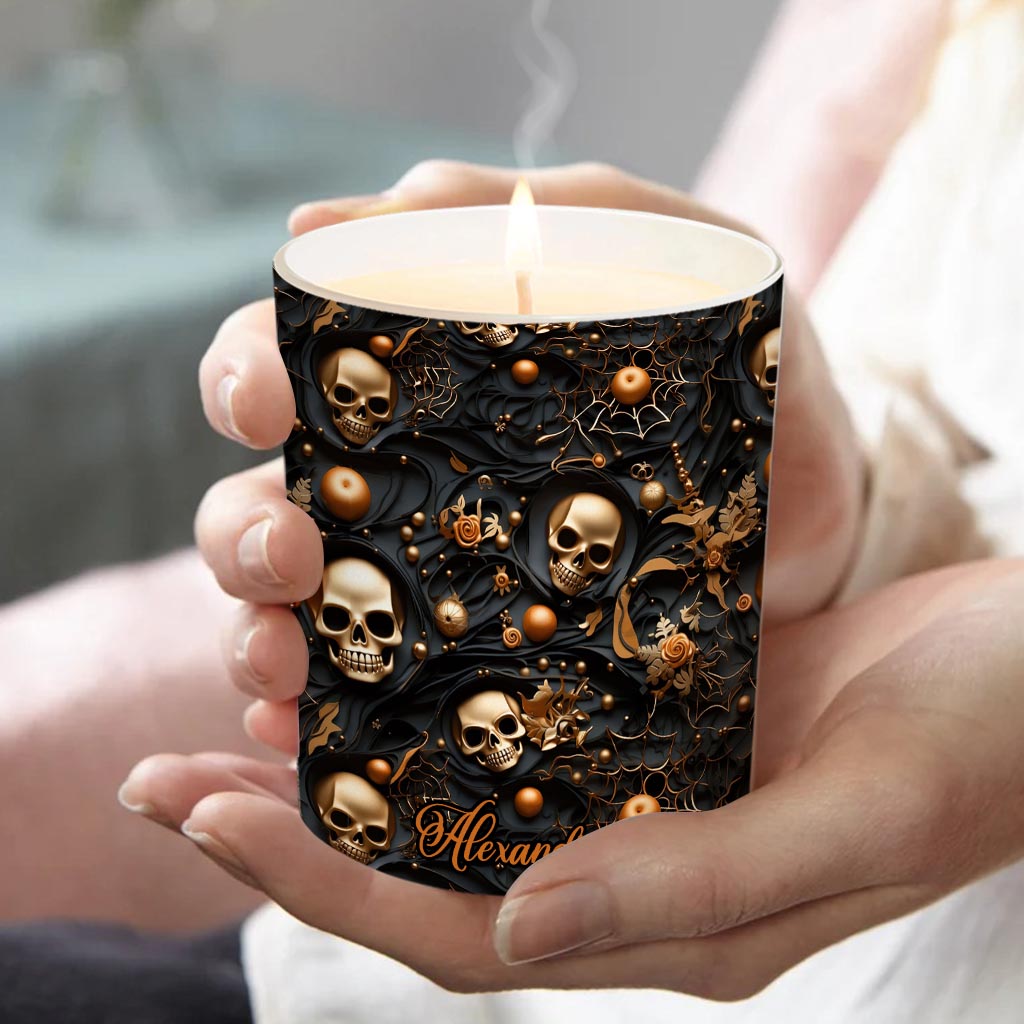 Gold Skull - Personalized Skull Candle With Wooden Lid