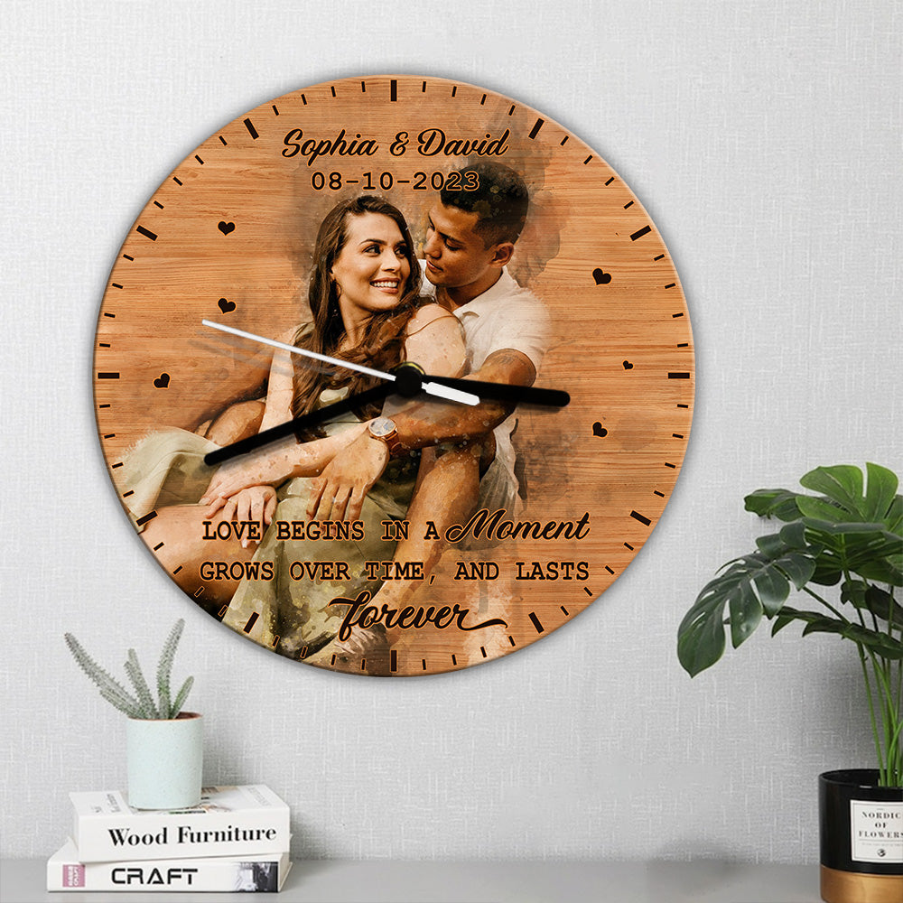 Loves Begins In A Moment - Personalized Couple Wall Clock