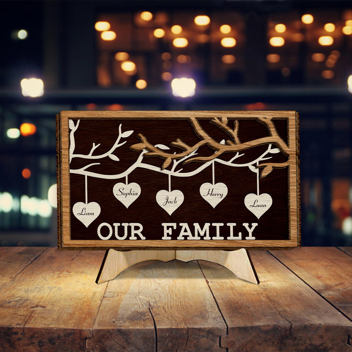 Family Tree Hanging - Personalized Family 2 Layered Wood Sign / Wood Plaque