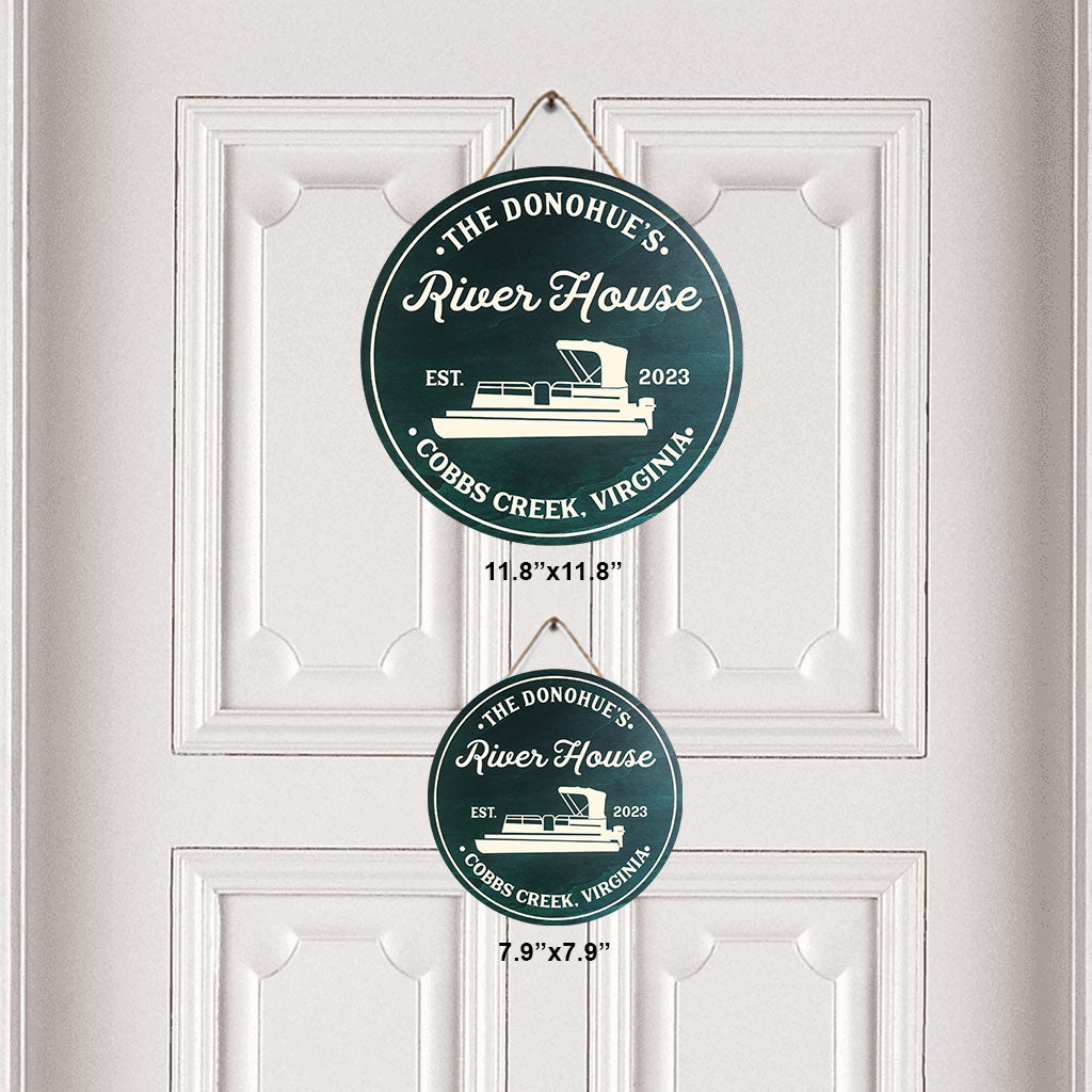 River House - Personalized Pontoon Round Wood Sign