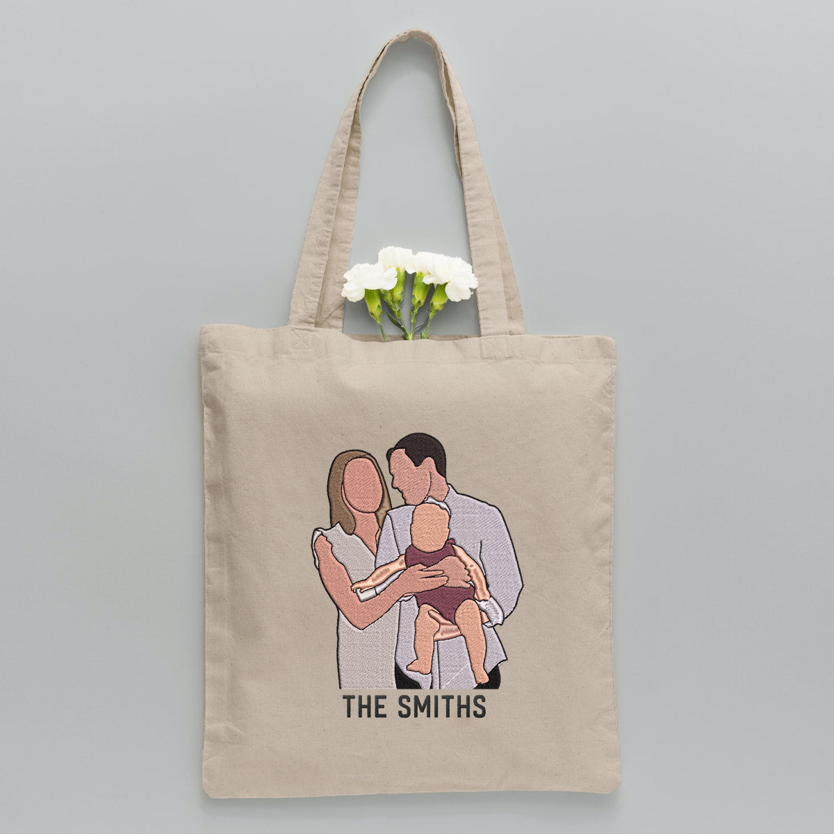 Custom 2D Photo - Personalized Family Embroidered Tote Bag