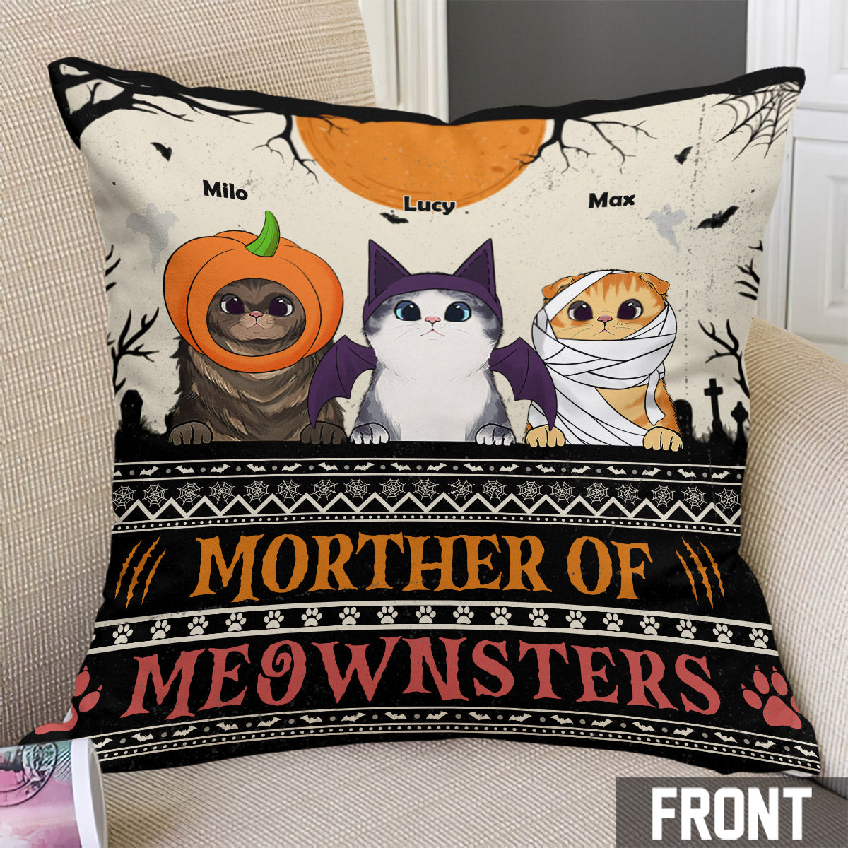 Mother Of Meownsters - Personalized Cat Throw Pillow