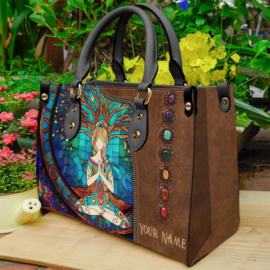 Namaste Green - Personalized Yoga Leather Handbag