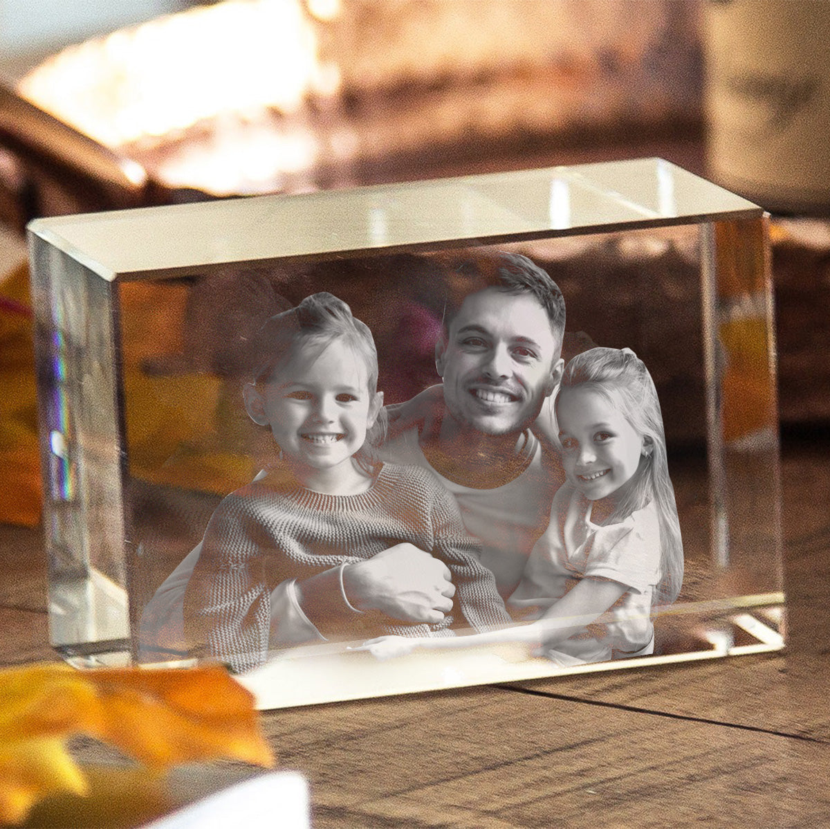 Custom Photo - Personalized Father Laser Engraving 3D Cuboid Shaped Crystal Lamp