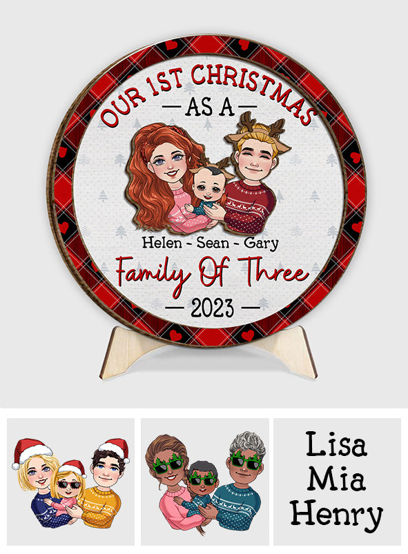 1St Christmas As Family Of Three - Gift for Newborn - Personalized 2 Layered Wood Sign / Wood Plaque