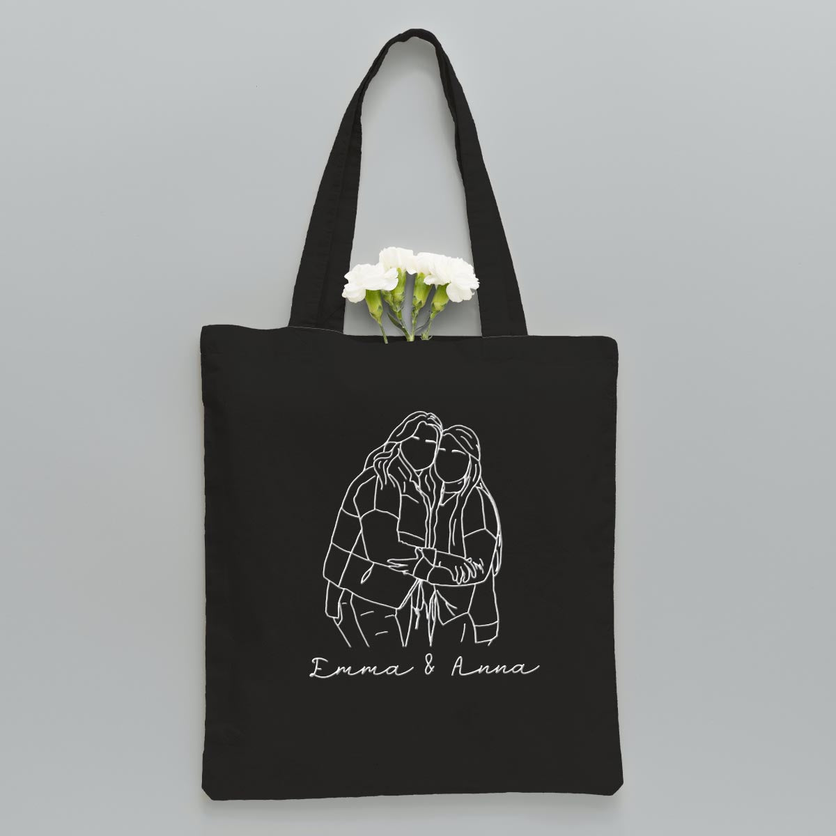 Custom Photo Line Art - Personalized Bestie Embroidered Tote Bag