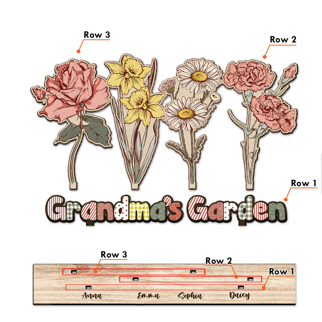 Grandma's Garden Birth Flowers - Gift for grandma - Personalized 1 Layered Big Freestanding