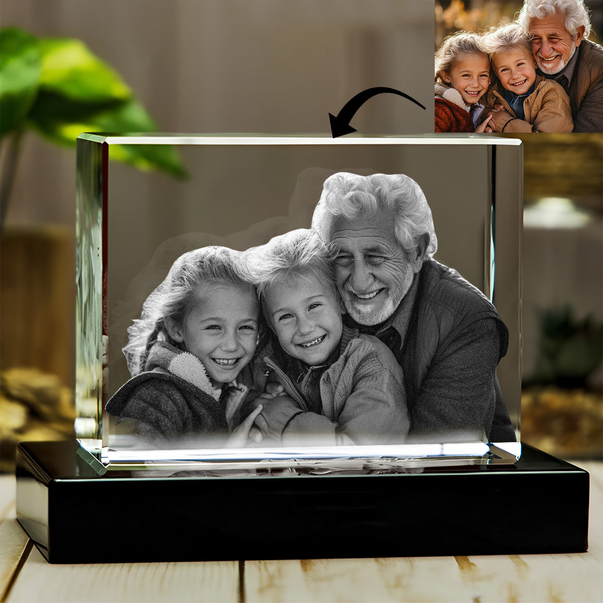 Custom Photo - Personalized Grandpa Laser Engraving 3D Cuboid Shaped Crystal Lamp