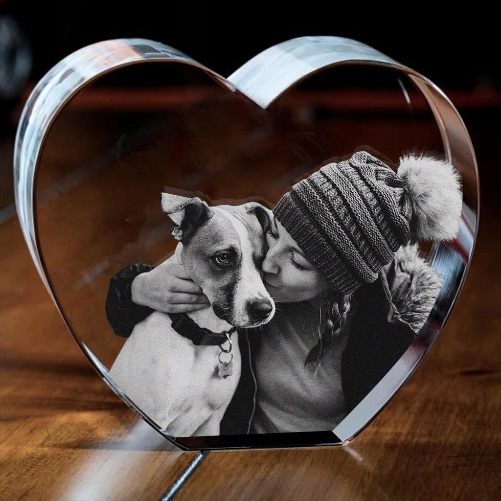 In Loving Memory - Gift for dog lovers, cat lover - Personalized Laser Engraving 3D Heart Shaped Crystal Lamp