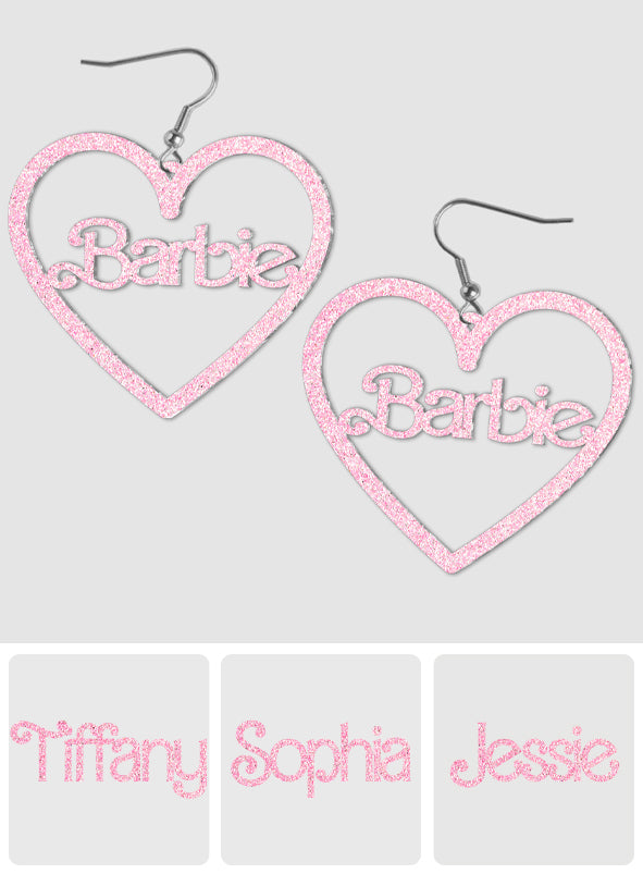 Pink Glitter Custom Name - Personalized Earrings