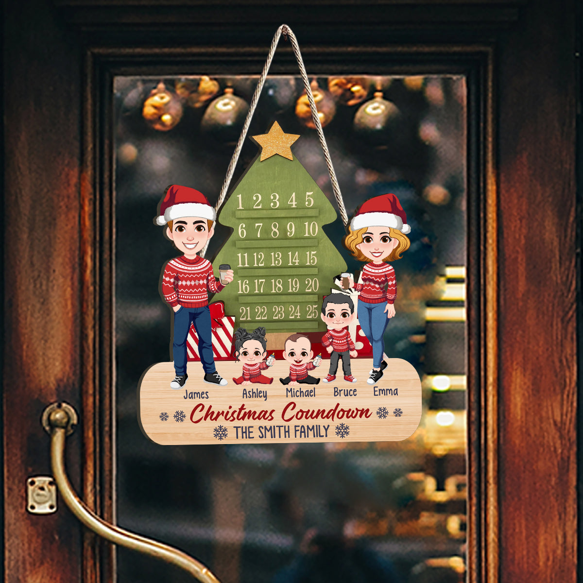 Family Christmas Countdown - Personalized Family Wood Sign