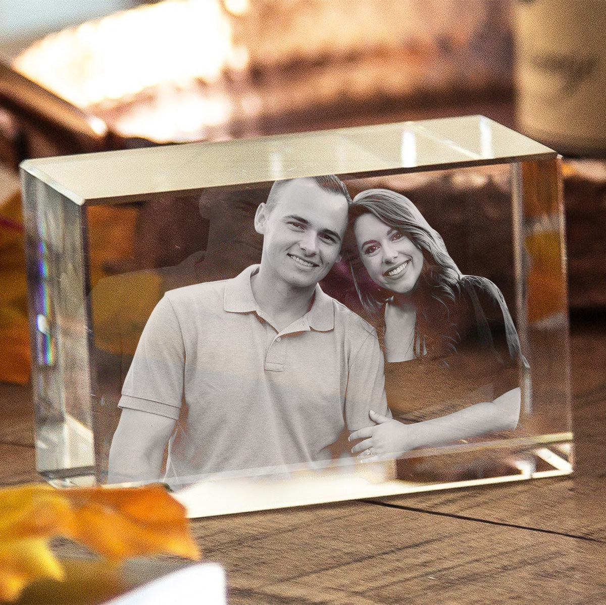 Custom Photo - Personalized Couple Laser Engraving 3D Cuboid Shaped Crystal Lamp