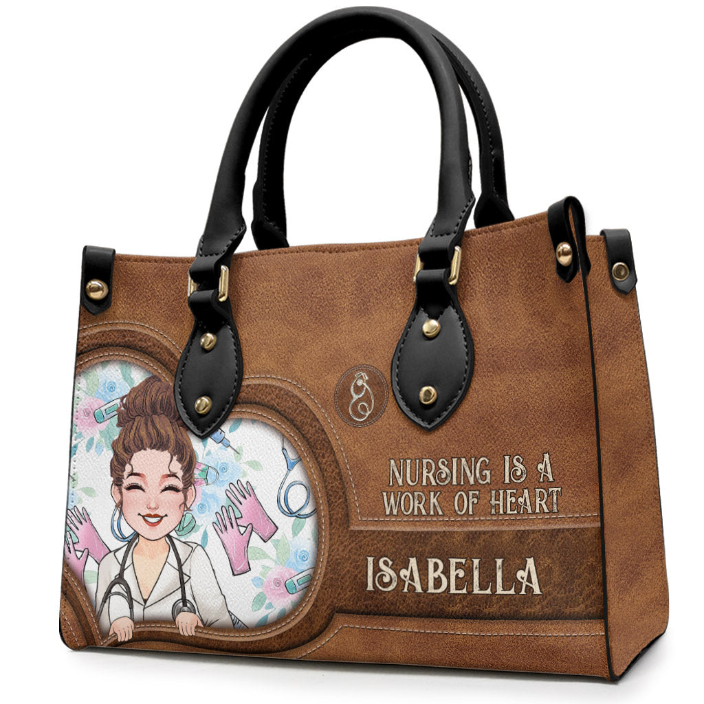 Nursing Is A Work Of Heart - Personalized Nurse Leather Handbag