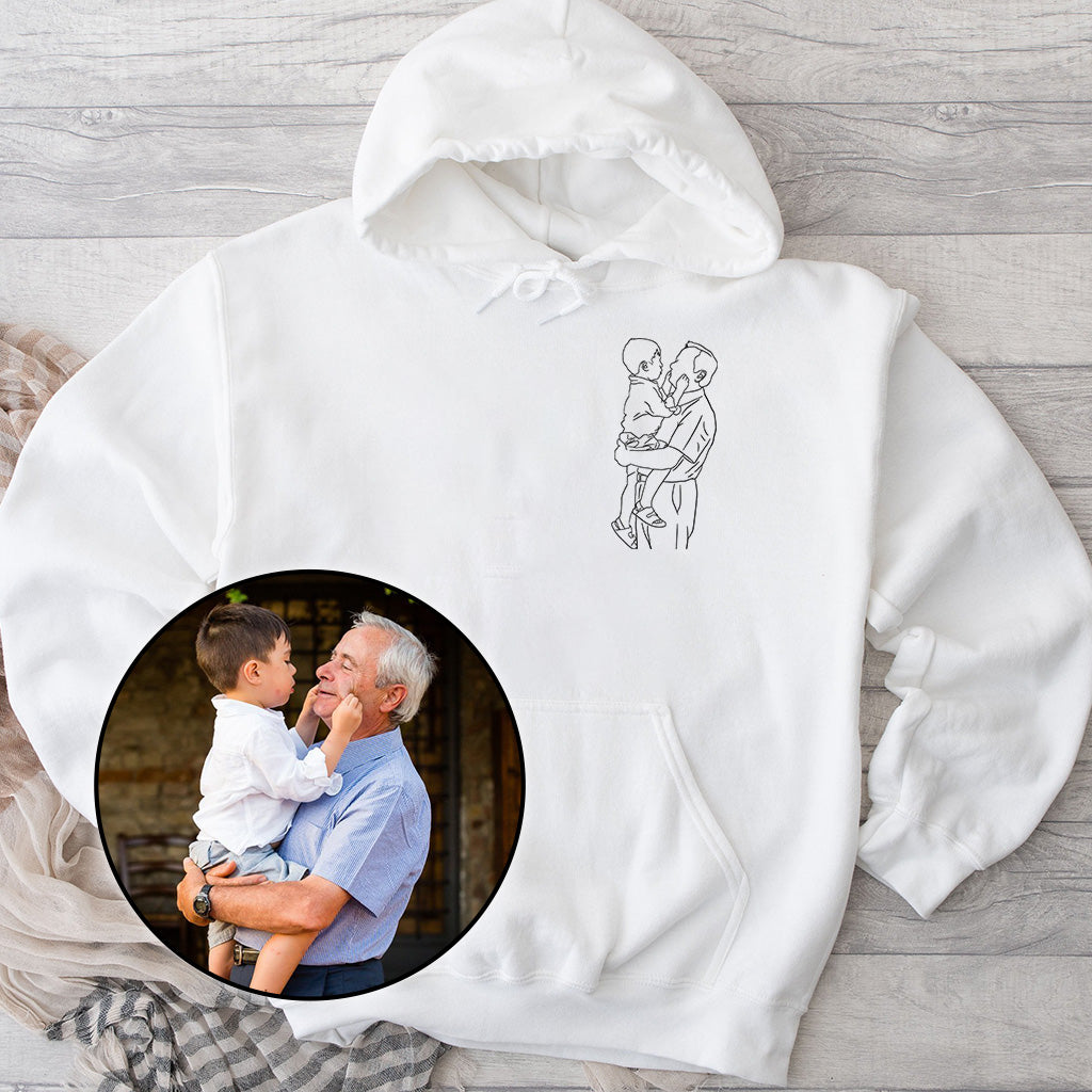 Custom Line Art - Personalized Grandpa Embroidered Hoodie