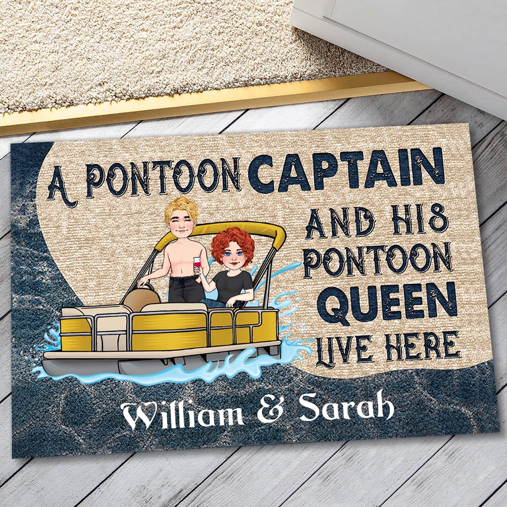 Pontoon Captain And HIs Wife - Personalized Pontoon Doormat