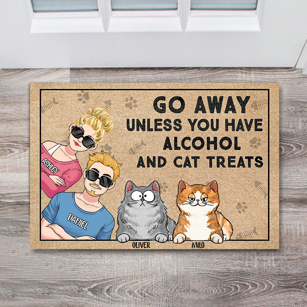 Go Away Unless You Have Alcohol And Cat Treats - Personalized Couple Doormat
