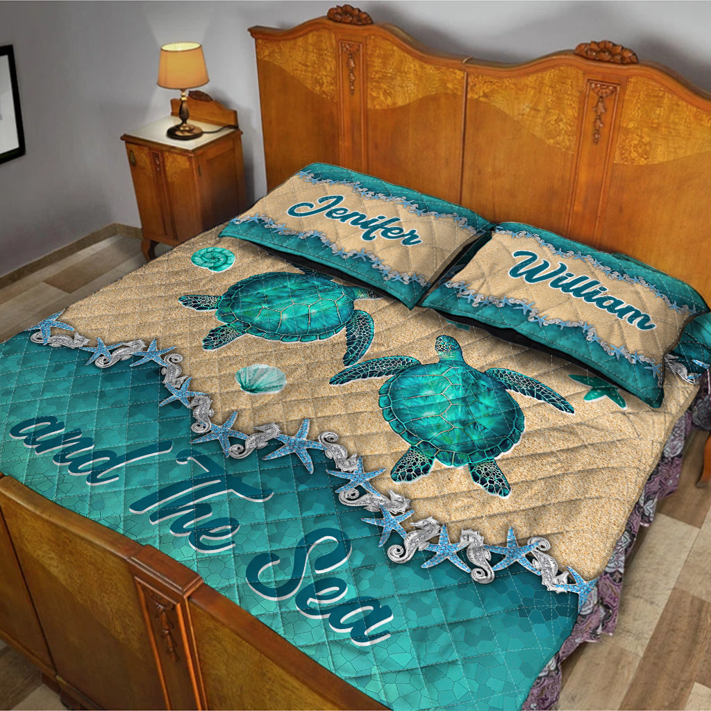 Salty Lil' Beach - Personalized Turtle Quilt Set