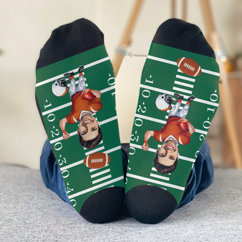 Funny Caricature Portrait - Football gift for dad, him, son - Personalized Socks