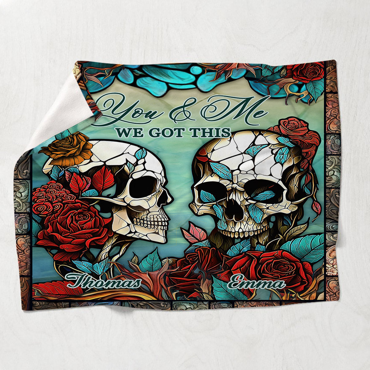 Skull Couple - Skull gift for husband, wife, boyfriend, girlfriend - Personalized Blanket