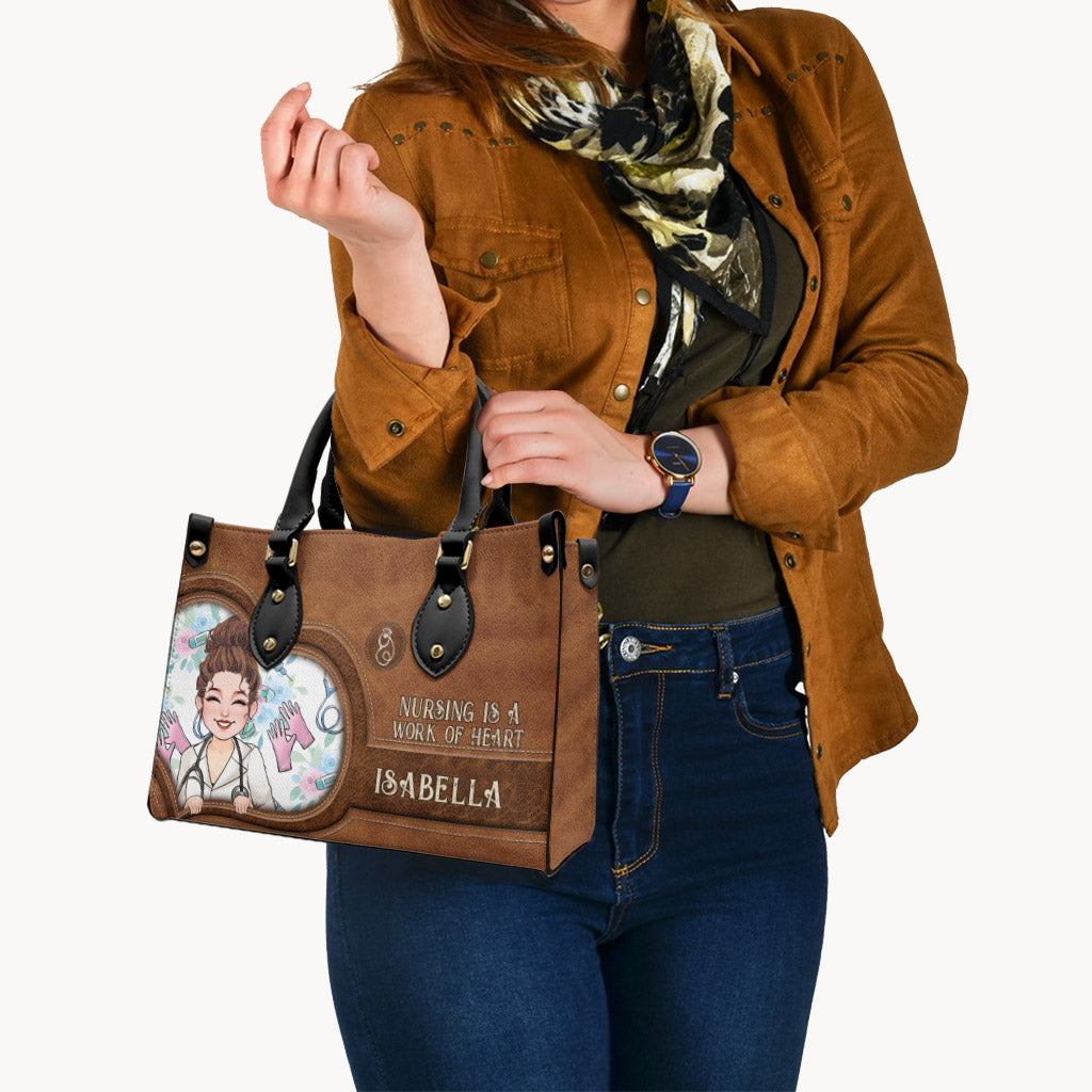 Nursing Is A Work Of Heart - Personalized Nurse Leather Handbag