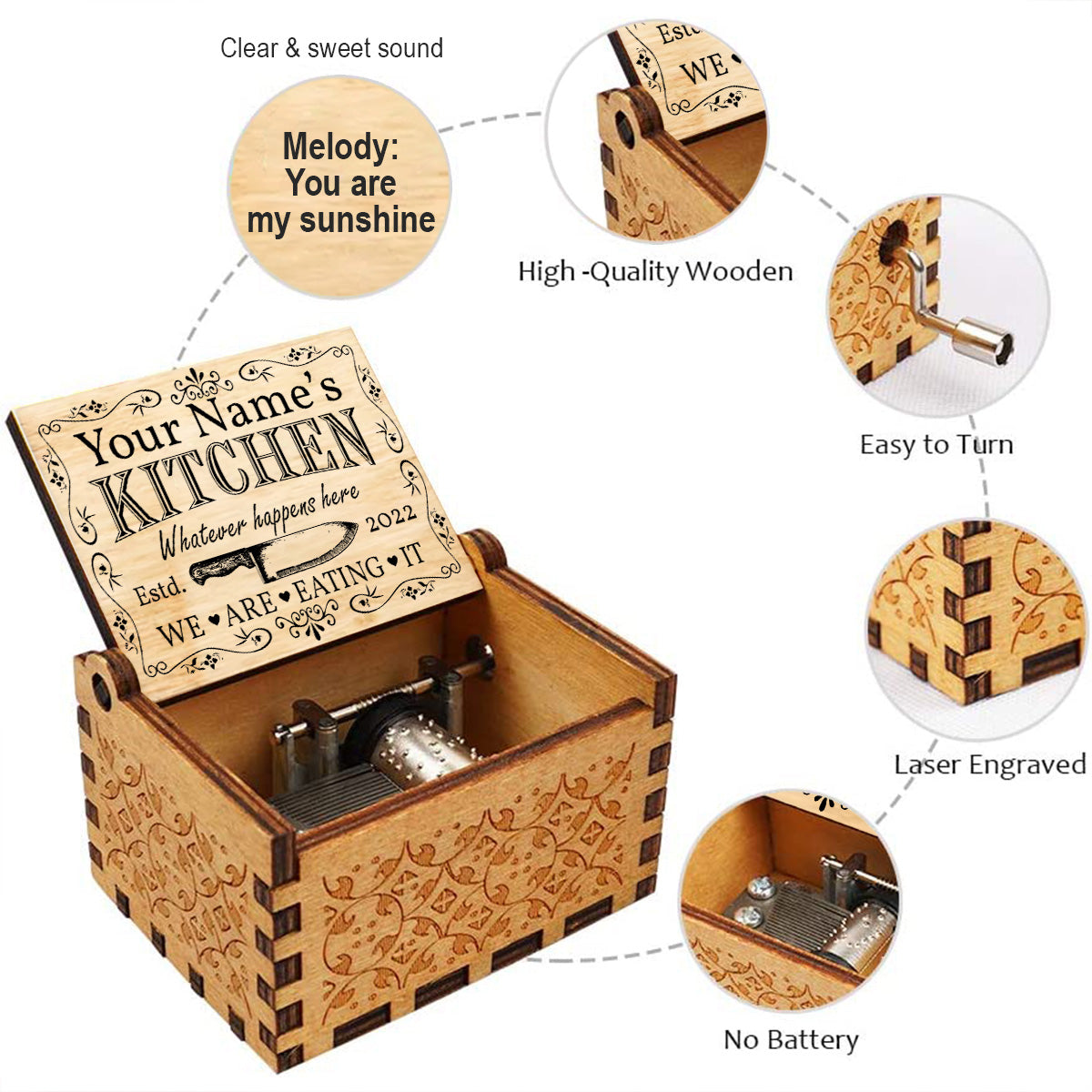 Whatever Happens Here We're Eating It - Personalized Cooking Hand Crank Music Box