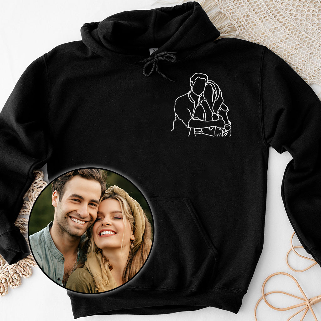 Custom Line Art - Personalized Couple Embroidered Hoodie