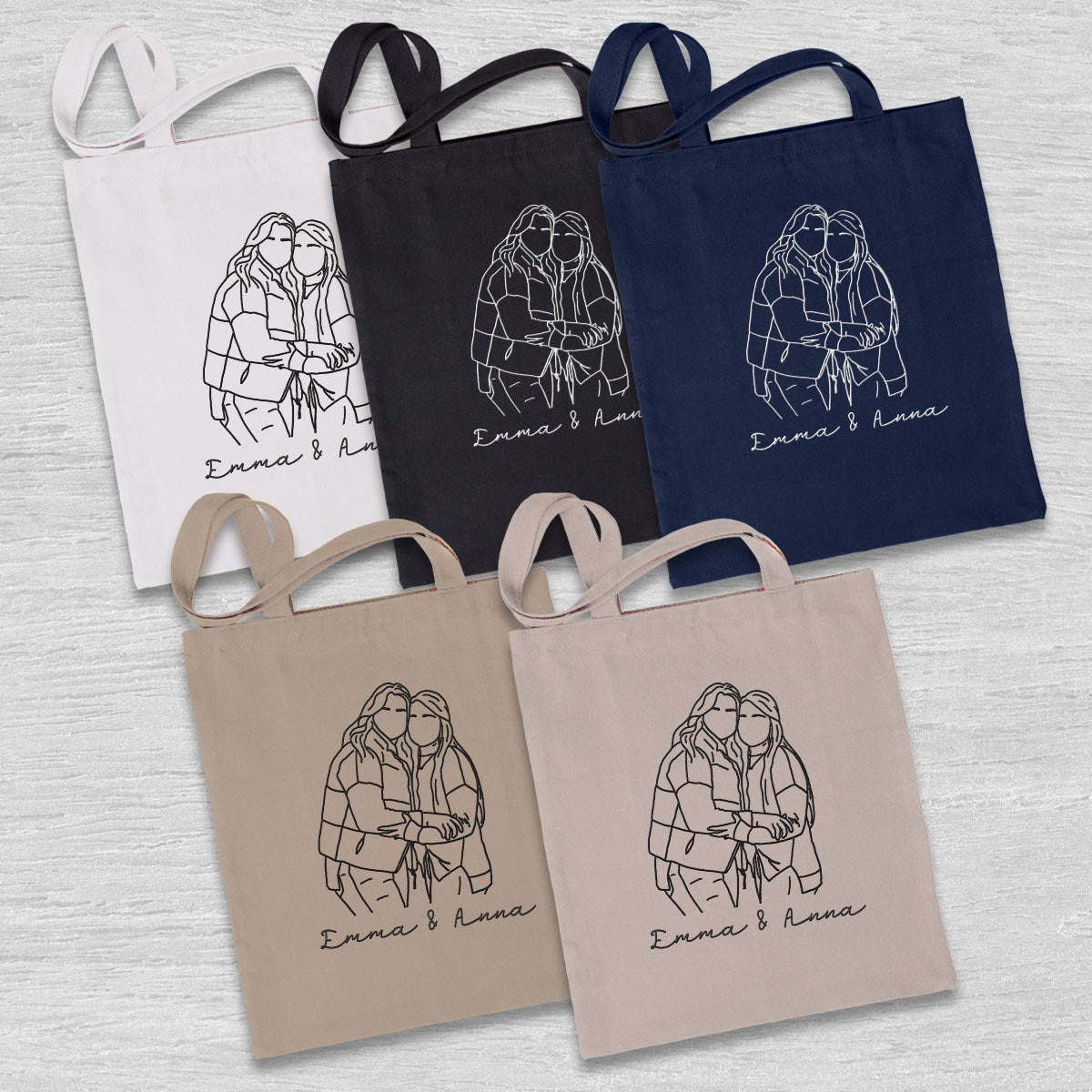 Custom Photo Line Art - Personalized Sibling Embroidered Tote Bag