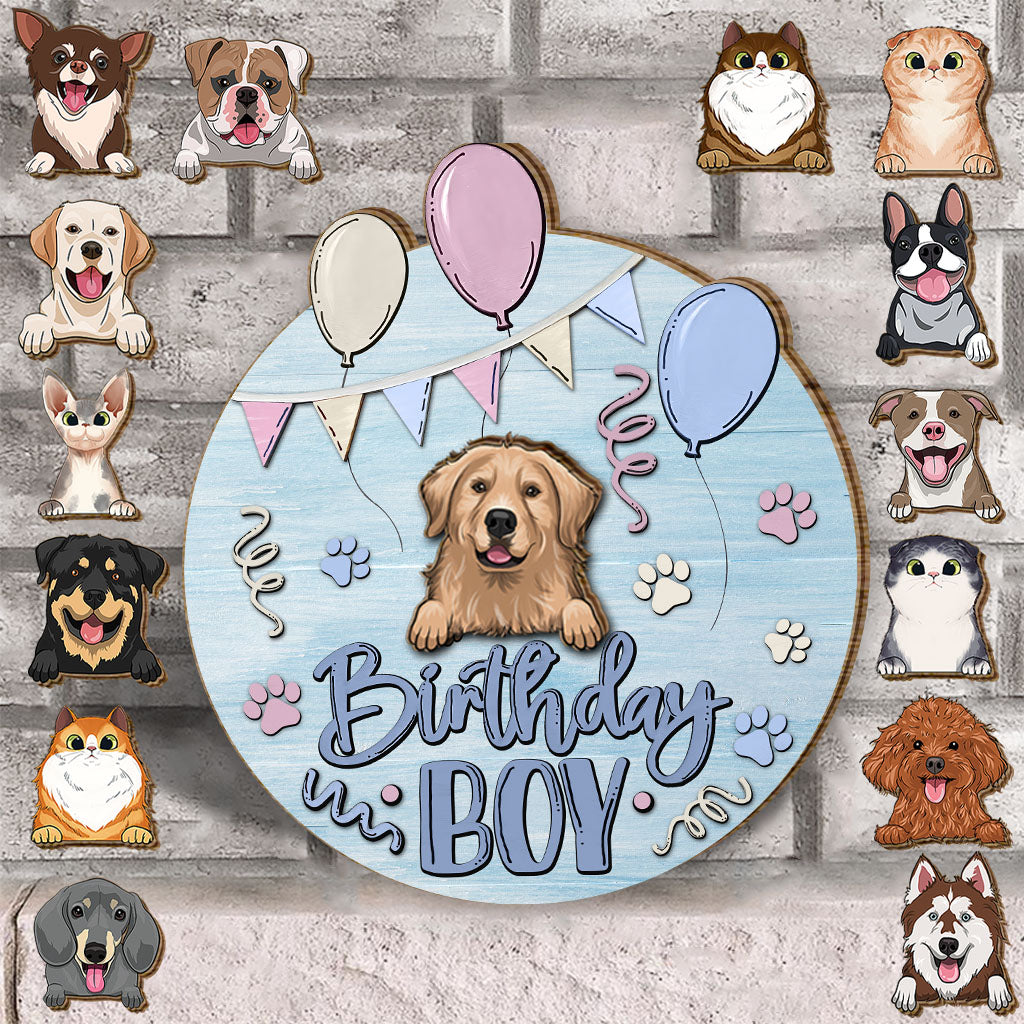 Birthday Boy Girl Pet Cat Dog - Personalized Dog Interchangeable Wood Sign