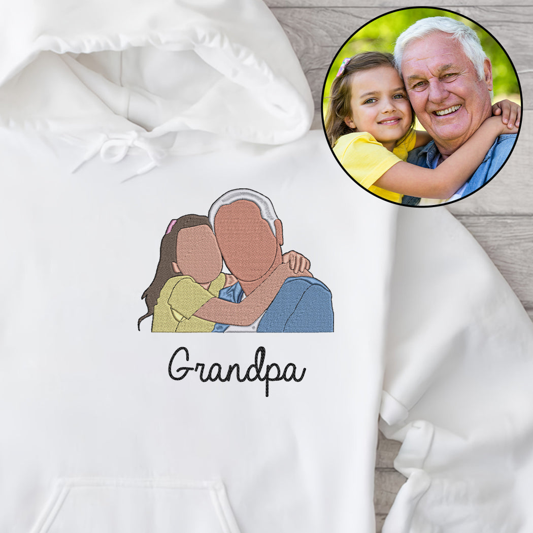 Custom 2D Photo - Personalized Grandpa Embroidered Hoodie