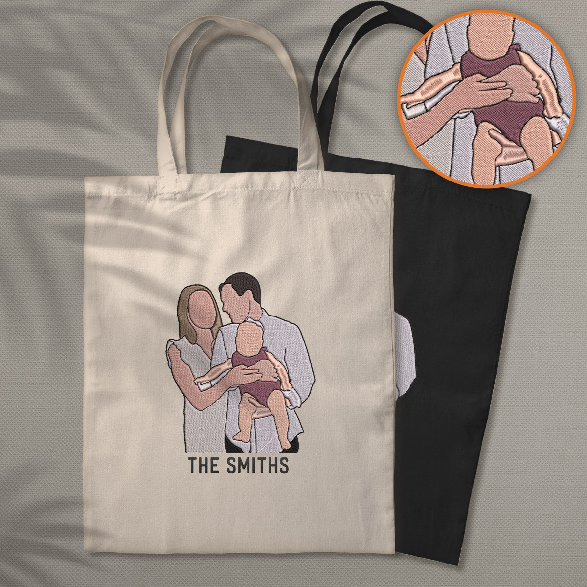 Custom 2D Photo - Personalized Family Embroidered Tote Bag