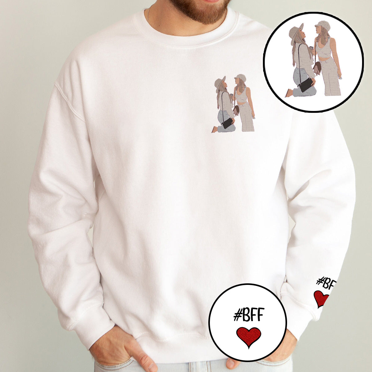 Custom 2D Photo - Personalized Bestie Embroidered Sweater