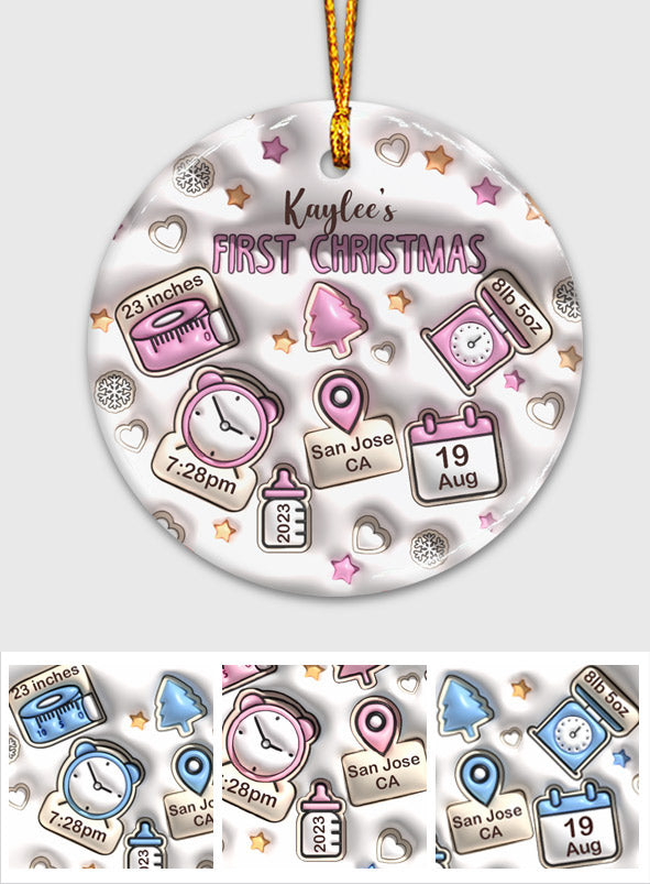 Inflated Baby Birth Stats - Gift for Newborn, mom, dad, grandson, granddaughter - Personalized Ceramic Circle Ornament