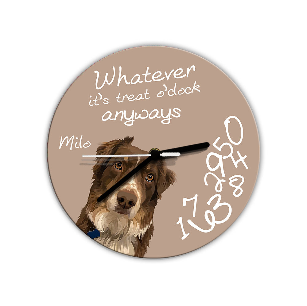 Whatever It's Treat O'clock Anyways - Personalized Dog Wall Clock