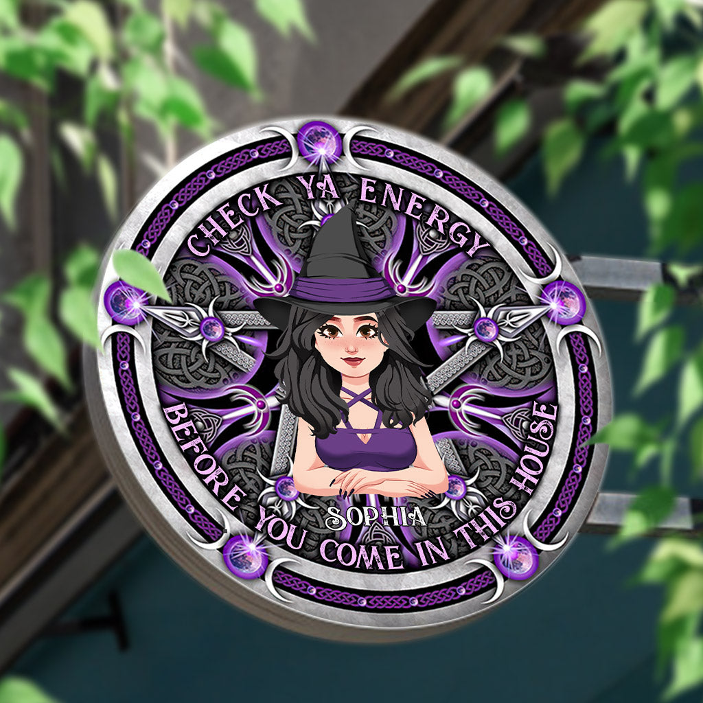 Check Ya Energy - Personalized Witch Round Metal Sign