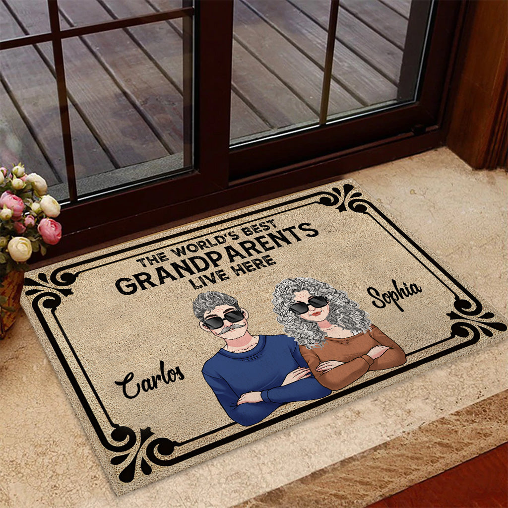 The World's Best Grandparents/Grandma/Grandpa Live Here - Personalized Grandma Doormat