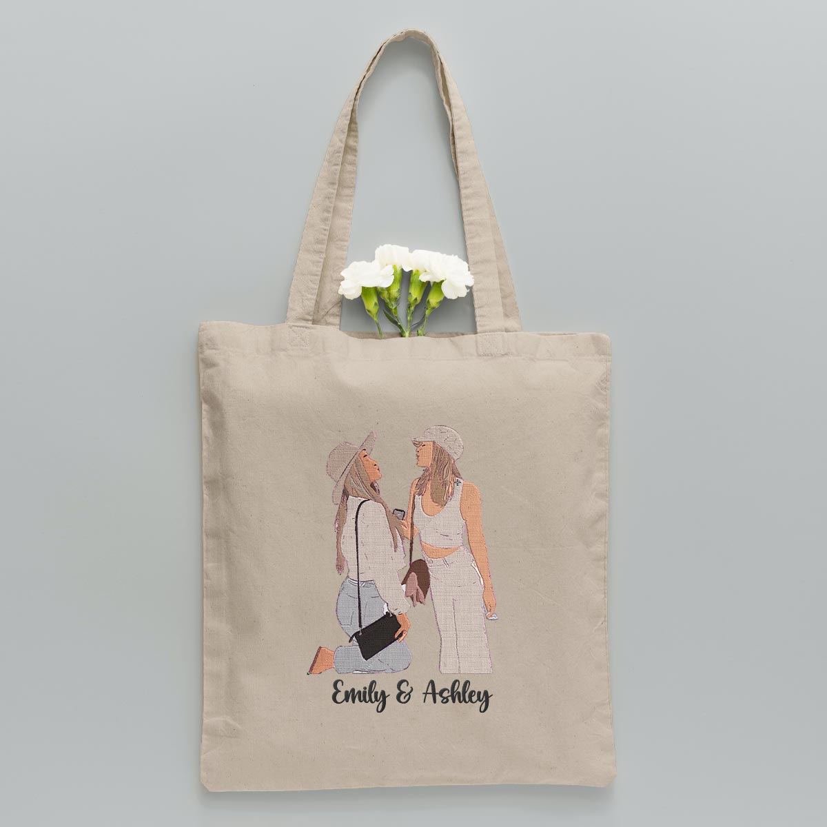 Custom 2D Photo - Personalized Sibling Embroidered Tote Bag