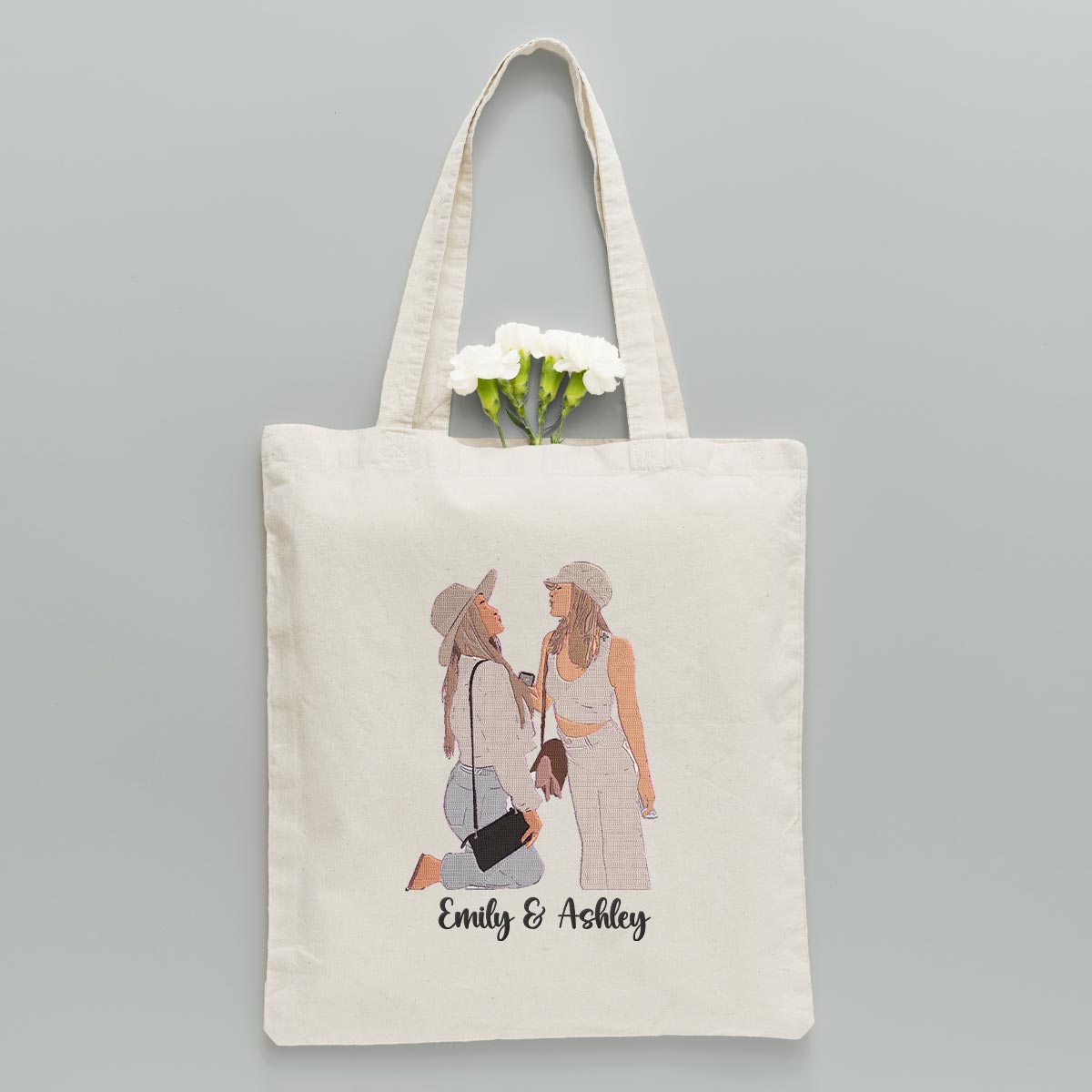 Custom 2D Photo - Personalized Sibling Embroidered Tote Bag