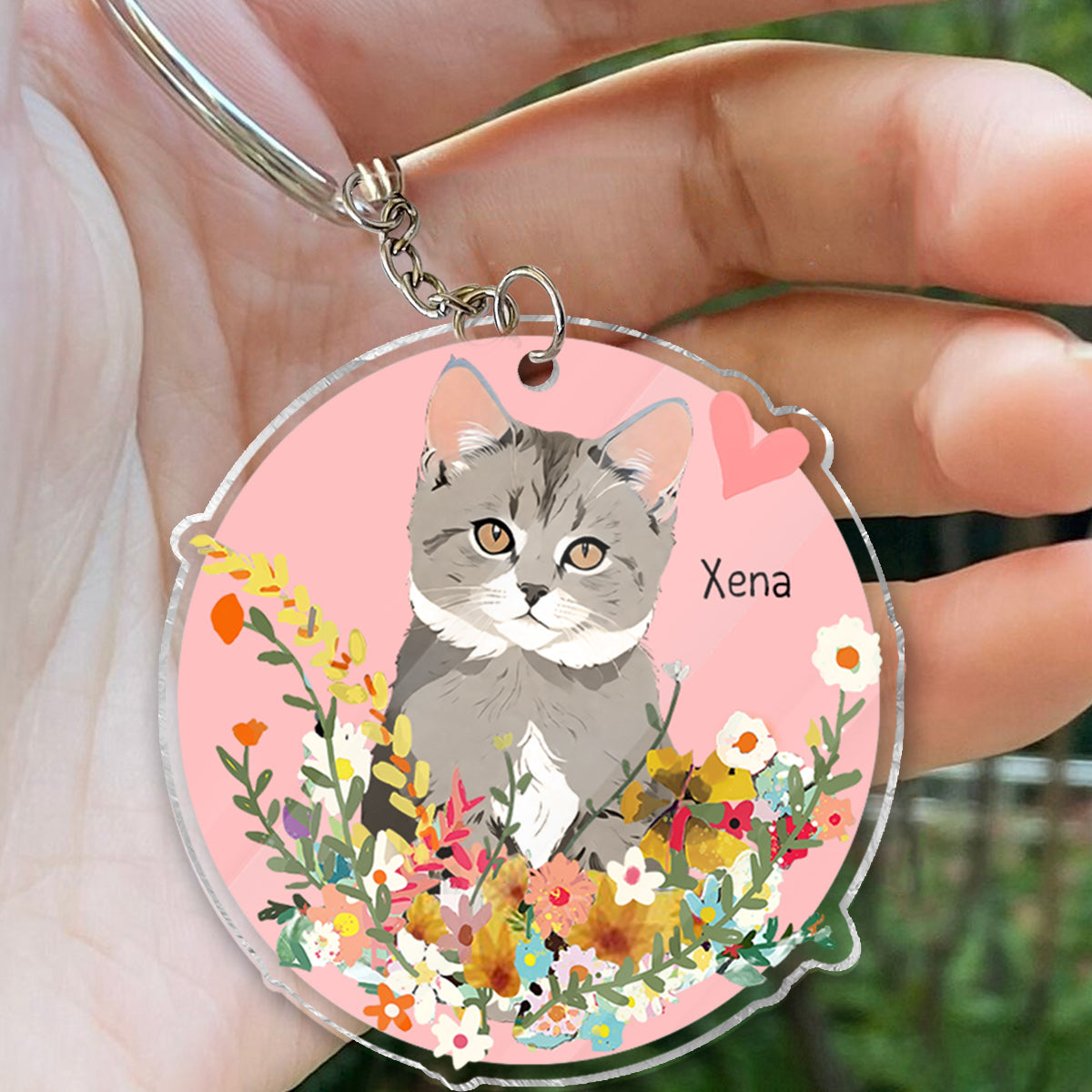 Personalized Dog And Cat Among Flowers - Personalized Dog Keychain