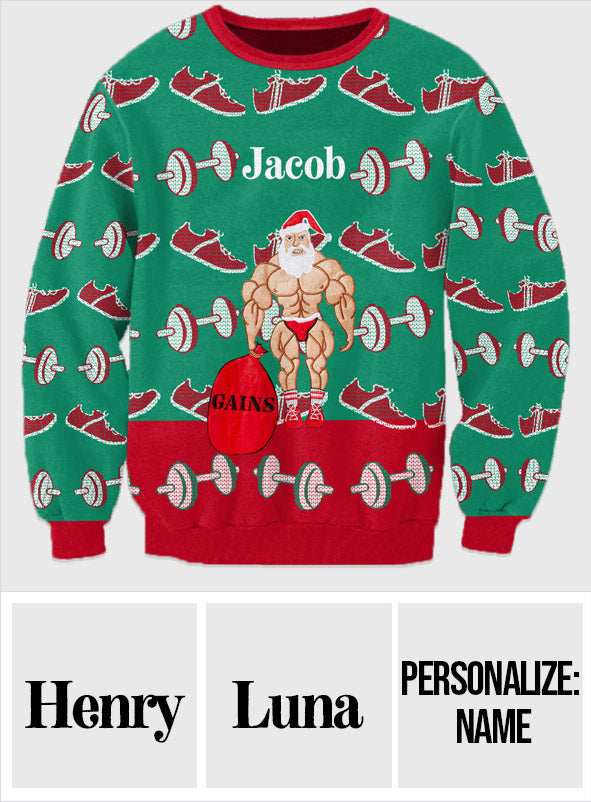 Gains - Personalized Fitness Ugly Sweater