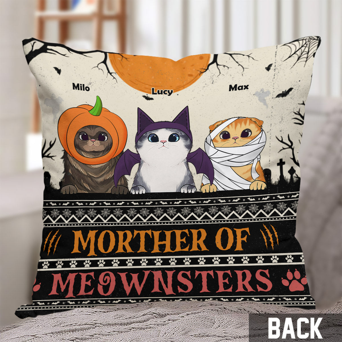 Mother Of Meownsters - Personalized Cat Throw Pillow