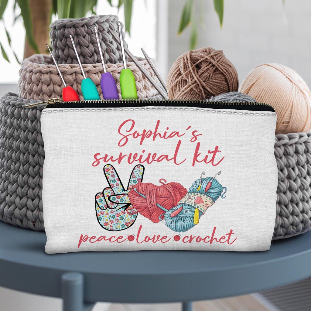 Peace Love Crochet - Personalized Crocheting Pouch