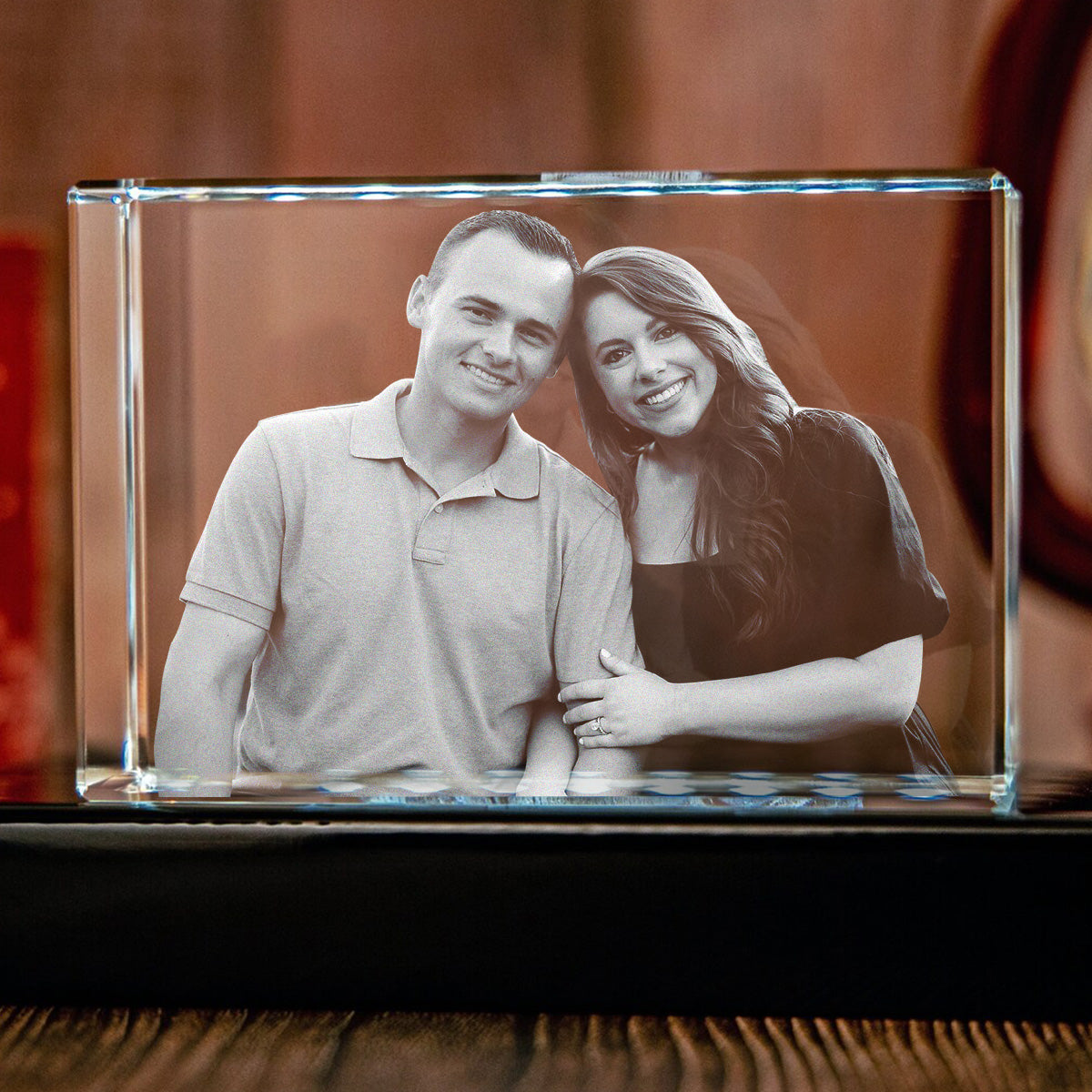 Custom Photo - Personalized Couple Laser Engraving 3D Cuboid Shaped Crystal Lamp