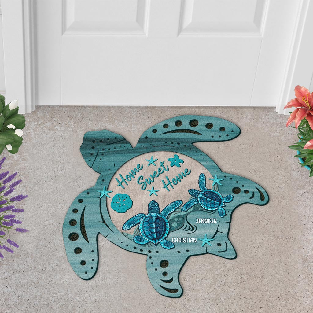 Turtley Awesome Couple - Personalized Turtle Shaped Doormat